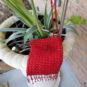 NEW RED BEADED SHOULDER BAG CUSTOM MADE UNIQUE AND RARE